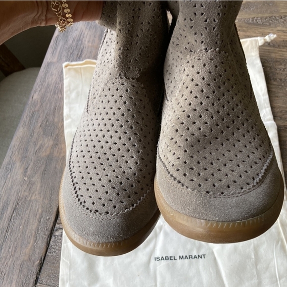 Isabel Marant Baelay booties ankle slouchy vibe boots Taupe perforated l… - Picture 5 of 9